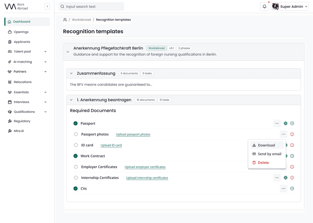 Qualification recognition templates